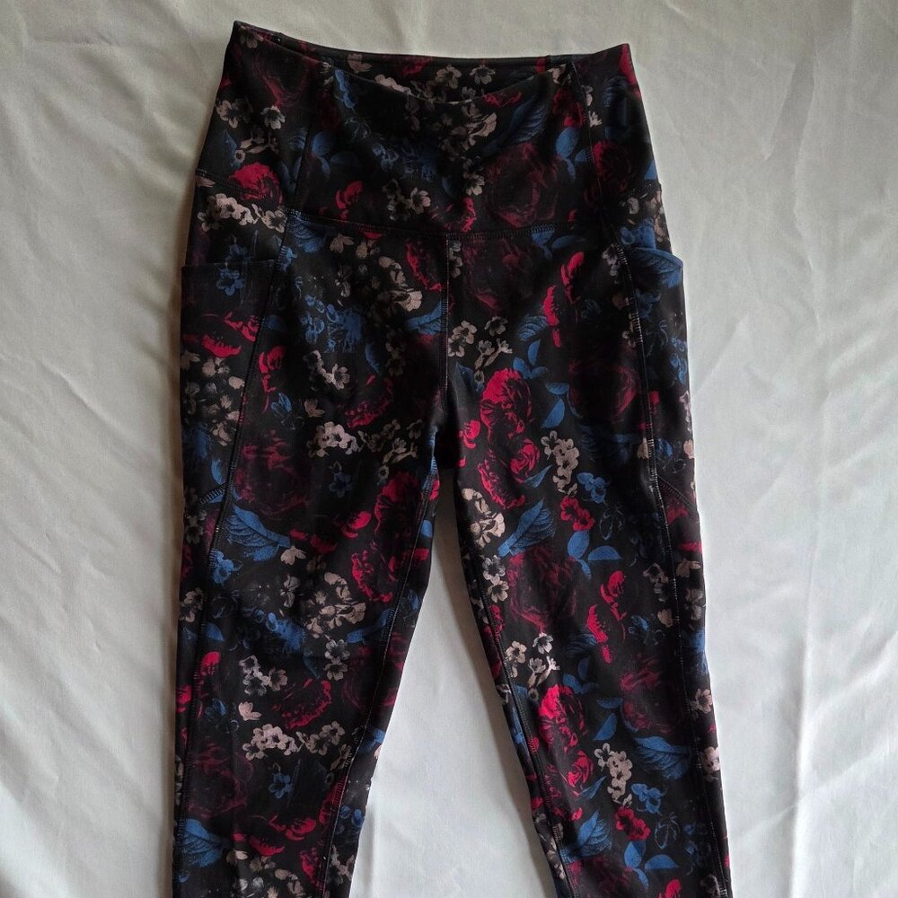 🌸🖤 MTA Sport High Waist Floral Leggings | Dark Botanical Print | Size Medium |